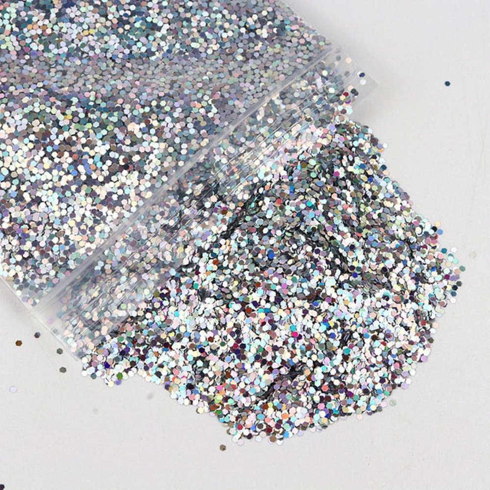 50 g 1 mm Holographic Glitter Nail Sequins Powder, Shiny Irregular 3D Hexagon Sequins, DIY Nail Art Decoration - LB100