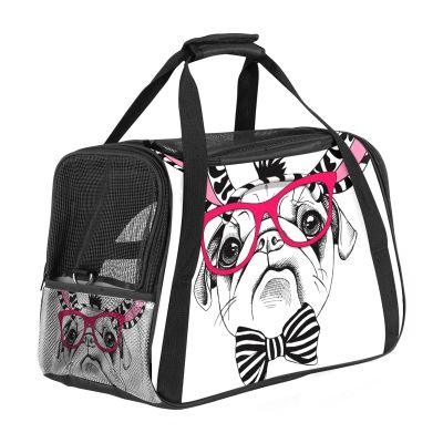 Pet Carrier with Pug Design, Soft, Foldable, Airline Approved