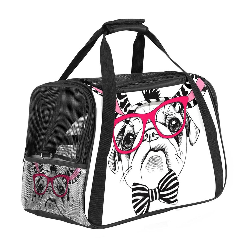 Pet Carrier with Pug Design, Soft, Foldable, Airline Approved