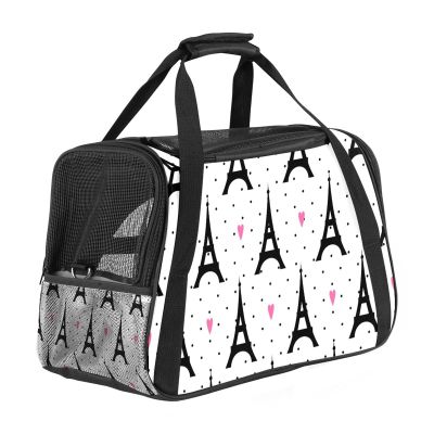 Pet Carrier with Eiffel Tower Heart Pattern, Soft-Sided, Foldable