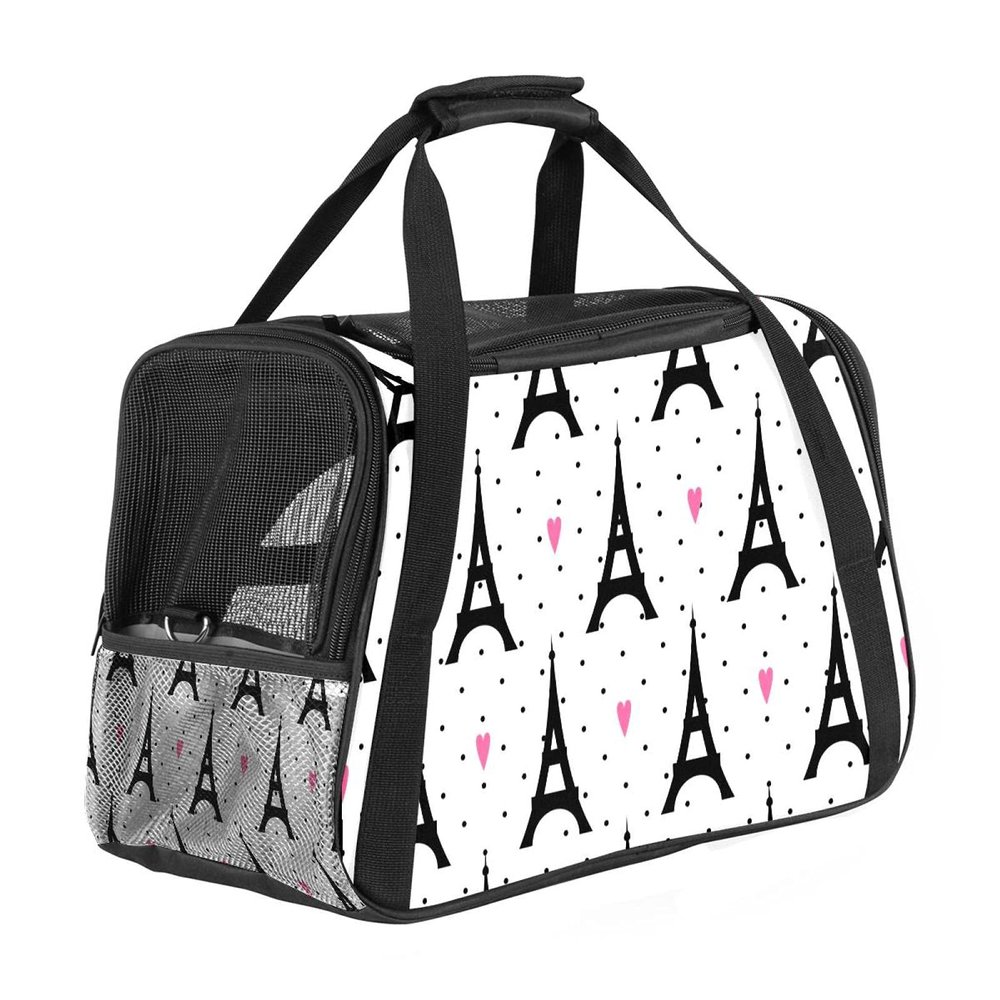 Pet Carrier with Eiffel Tower Heart Pattern, Soft-Sided, Foldable