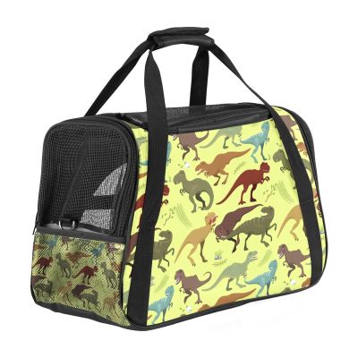 Portable Pet Travel Carrier, Airline-Approved Soft-Sided Duffle Bag for Cats, Dogs & Rabbits, Retro Forest Dinosaur Pattern