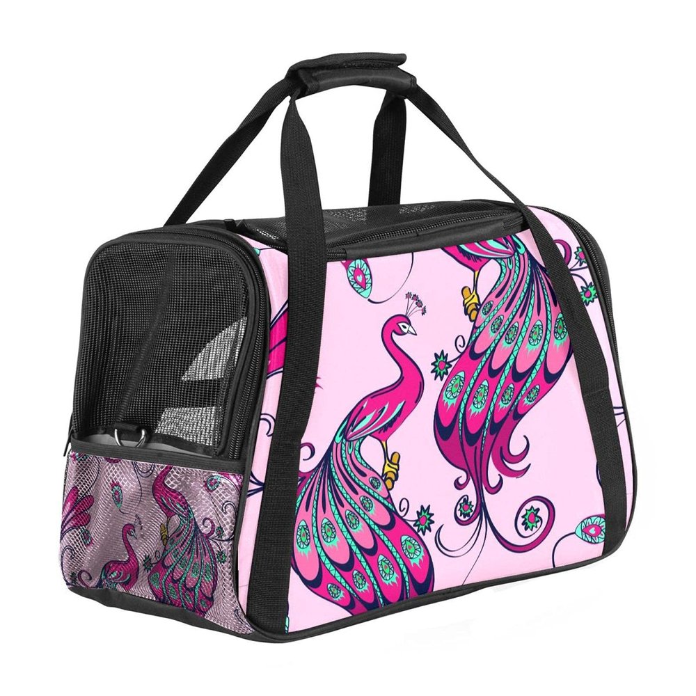 Pet Carrier Bag with Peacock Feathers