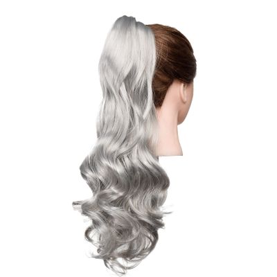 Cybelleza Long Wavy Ponytail Extension with Claw Clip, Synthetic Heat-Resistant Hair, Dark Gray