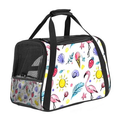 Portable Pet Travel Carrier, Airline-Approved Soft-Sided Duffel for Cats, Dogs and Rabbits, Flamingo, Snail and Sun Summer Print