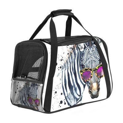 Portable Airline-Approved Pet Travel Bag for Cats, Dogs and Rabbits, Soft-Sided Duffle, Watercolor Hipster Zebra Glasses Print
