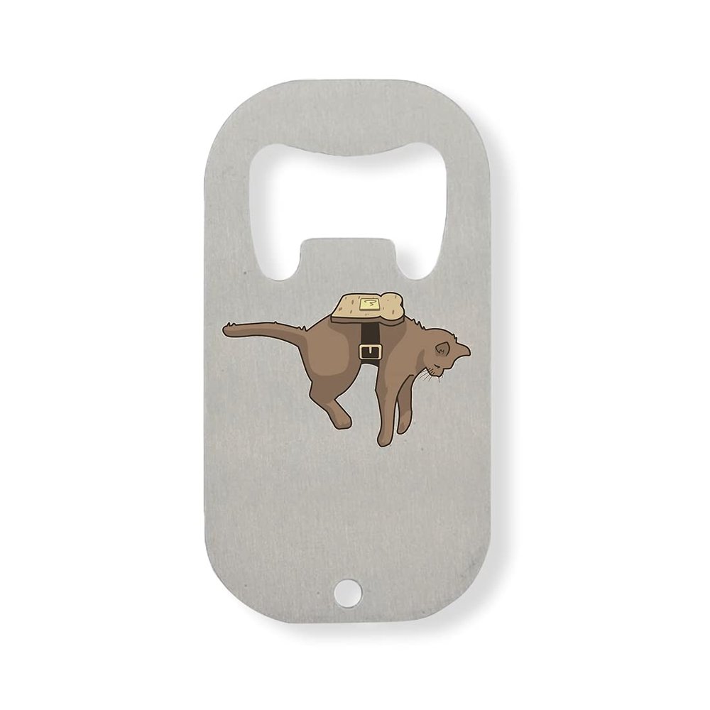 AlpenLife Basics Cat and Butter Toast Anti-Gravity Infinite Energy Stainless Steel Bottle Opener, Silver