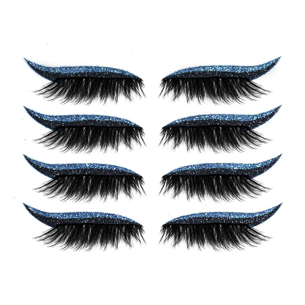 4 Pairs Reusable Eyeliner and False Eyelash Stickers, 7-Color Waterproof, Blue