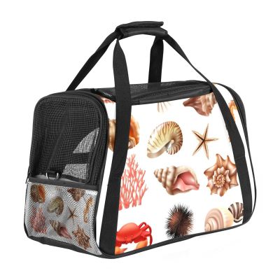 Portable Pet Travel Bag, Airline-Approved Duffel for Cats, Dogs and Rabbits, Soft-Sided, Conch Shell Marine Life Print