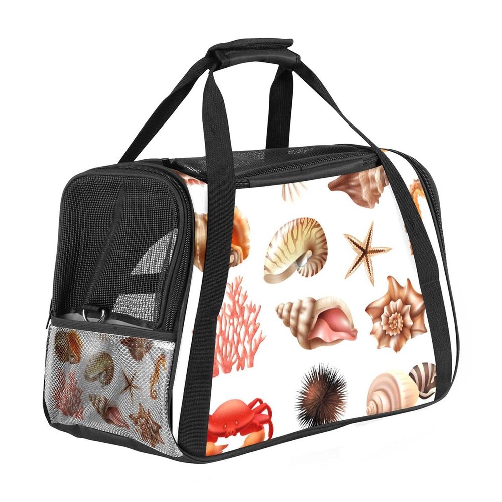 Portable Pet Travel Bag, Airline-Approved Duffel for Cats, Dogs and Rabbits, Soft-Sided, Conch Shell Marine Life Print