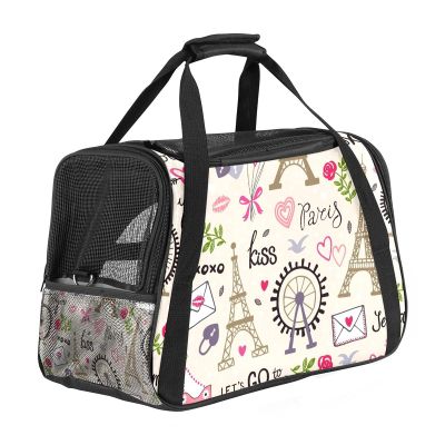 Portable Pet Travel Bag with Eiffel Tower Print