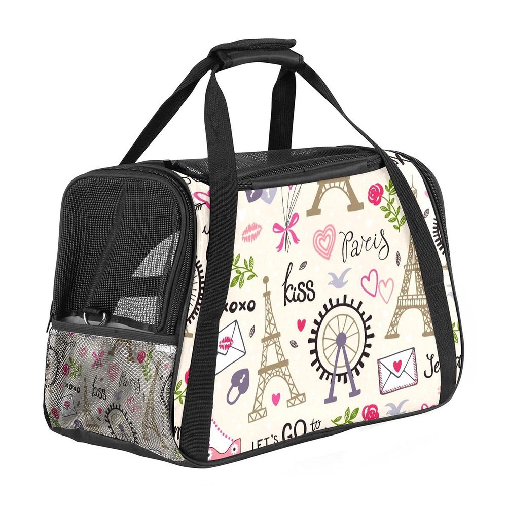 Portable Pet Travel Bag with Eiffel Tower Print