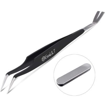 EasyULT Tick Removal Tool, Stainless Steel 2-in-1 Tweezers & Hook for Humans, Dogs, Kids, Reliable Against Ticks of Any Size (Black)