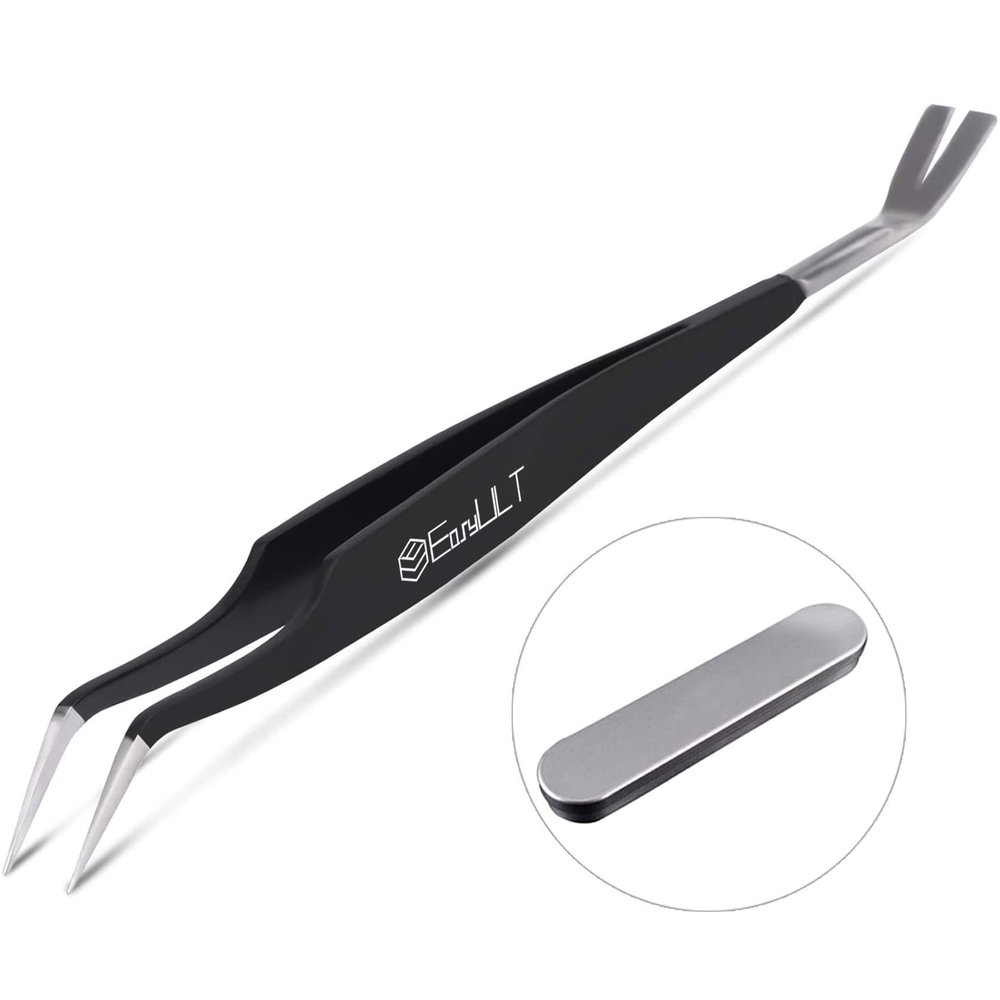 EasyULT Tick Removal Tool, Stainless Steel 2-in-1 Tweezers & Hook for Humans, Dogs, Kids, Reliable Against Ticks of Any Size (Black)