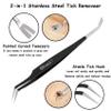 EasyULT Tick Removal Tool, Stainless Steel 2-in-1 Tweezers & Hook for Humans, Dogs, Kids, Reliable Against Ticks of Any Size (Black) view 2