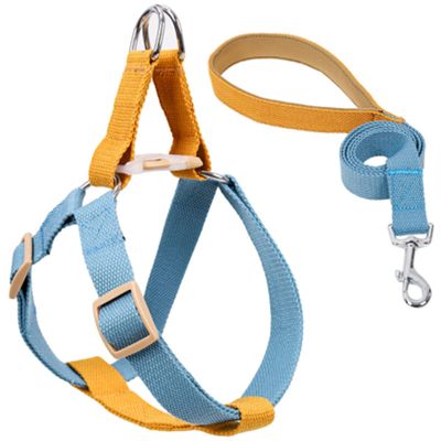 Dog Harness with Leash, Adjustable Heavy-Duty No-Pull Harness with Strong Handle, Brown/Blue, S