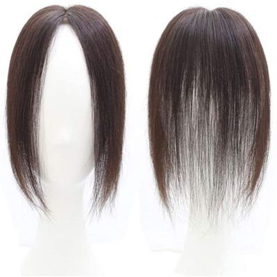 12-Inch Straight Human Hair Topper, Dark Brown