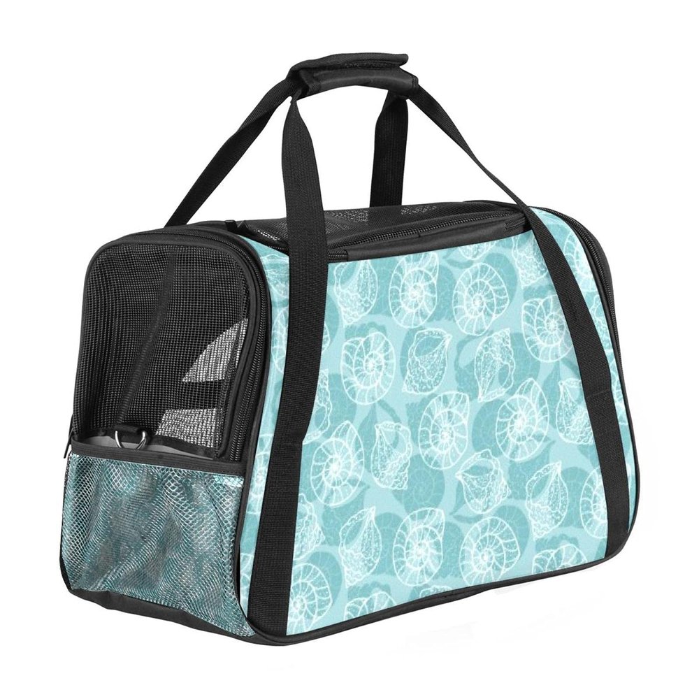 Portable Pet Carrier Duffel Bag, Airline-Approved, Soft-Sided, Green Conch Pattern