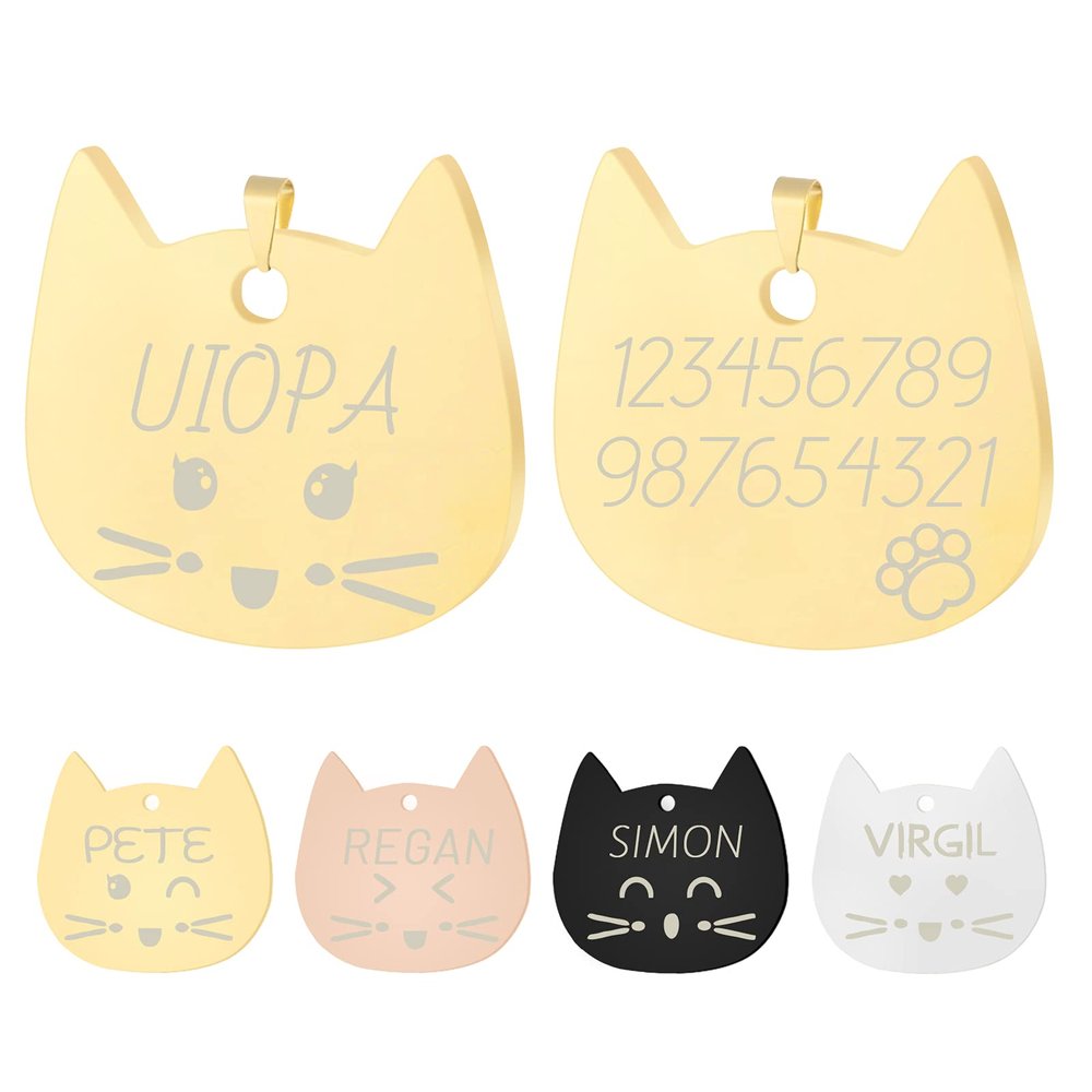 Personalized Cat-Shaped Pet ID Tag with Engraving, Golden, Small