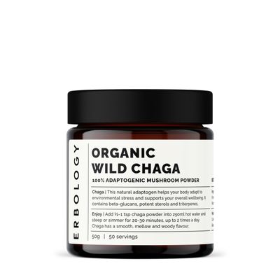 Erbology Organic Chaga Mushroom Powder, 50 Servings, 7% Beta-Glucans, Sustainably Wild-Harvested in Finland