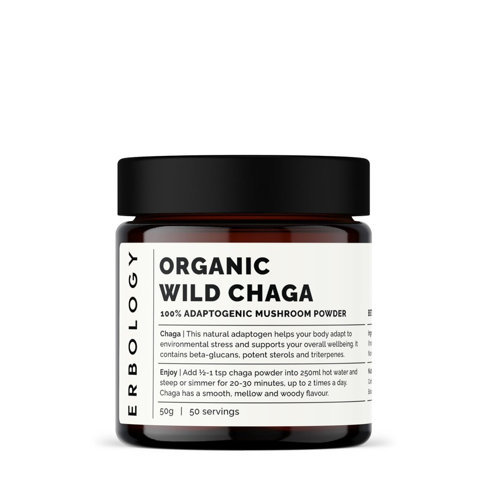 Erbology Organic Chaga Mushroom Powder, 50 Servings, 7% Beta-Glucans, Sustainably Wild-Harvested in Finland