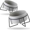 GIZMO 2-Pack Ceramic Food and Water Bowls for Cats/Dogs - Gray - 850 mL - with Stand - 15.5 cm view 1