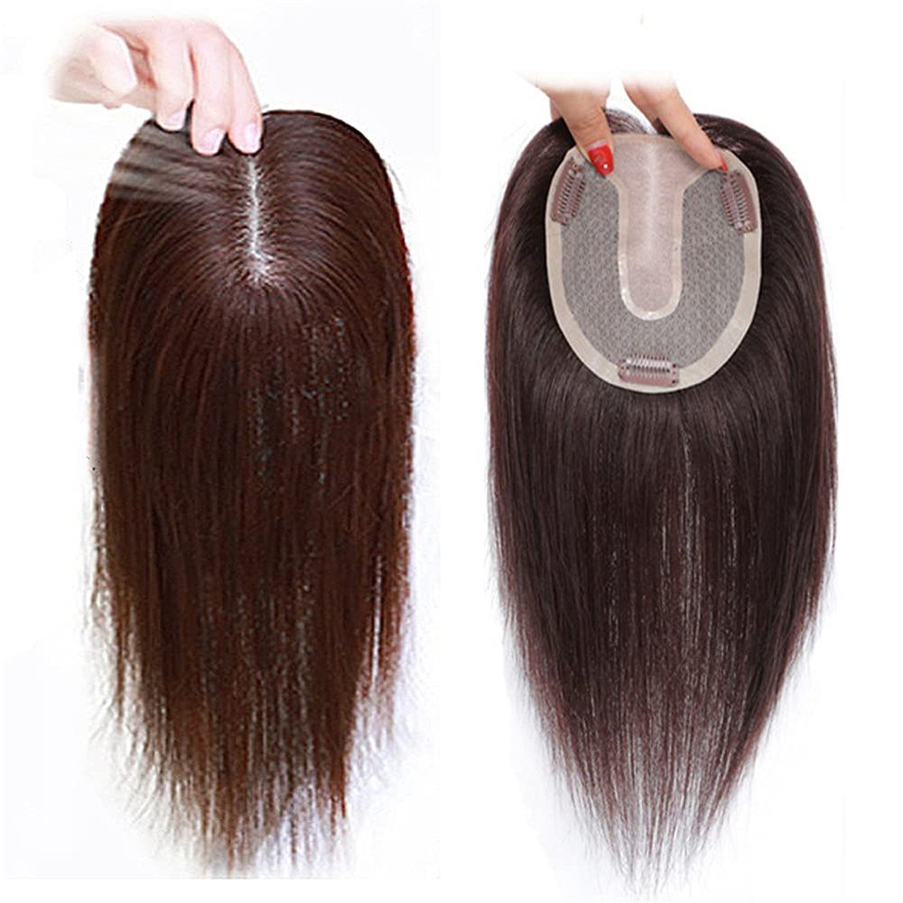 Remy Human Hair Topper, 3 Clips, 9 x 14 cm, Mocha Brown