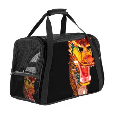 Portable Airline-Approved Pet Travel Bag with Dragon Lantern Pattern