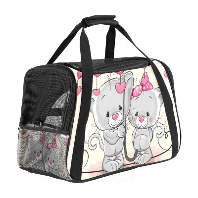 Pet Carrier Bag with Two Cute Cartoon Kittens and Umbrella
