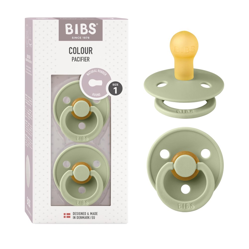 BIBS Colour Pacifiers, 0–6 Months, 2-Pack, Round Nipple, Sage/Sage