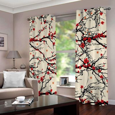 JFAFJ Blackout Curtains, Set of 2, Pink & Floral Tree, W234 x H138 cm