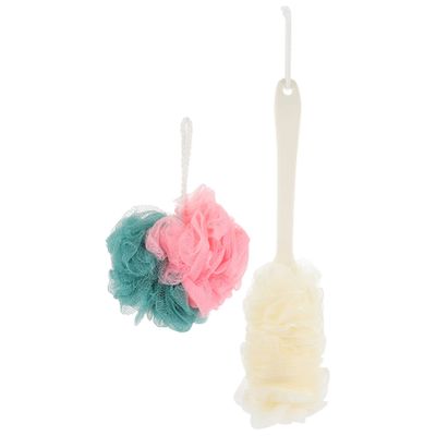 Lurrose 4-Piece Bath Sponge and Brush Set with Long Handle