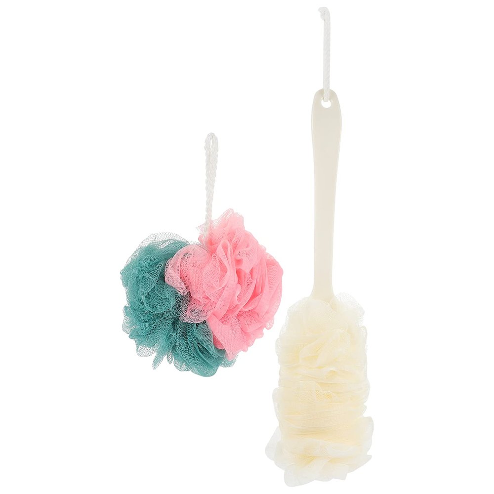 Lurrose 4-Piece Bath Sponge and Brush Set with Long Handle