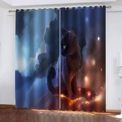 GSKBDQ Black Cat Halloween Blackout Curtains with Eyelets, 2-Piece Set, 132 × 214 cm, 3D Print