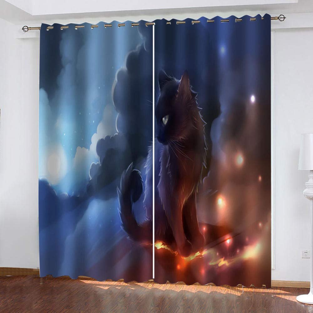 GSKBDQ Black Cat Halloween Blackout Curtains with Eyelets, 2-Piece Set, 132 × 214 cm, 3D Print