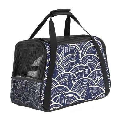 Pet Carrier Bag with Abstract Trees and Houses, Soft, Foldable, Airline-Approved
