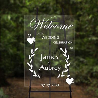 Zdklfm69 Customizable Wedding Name Welcome Sign Wall Sticker, 42 × 53 cm