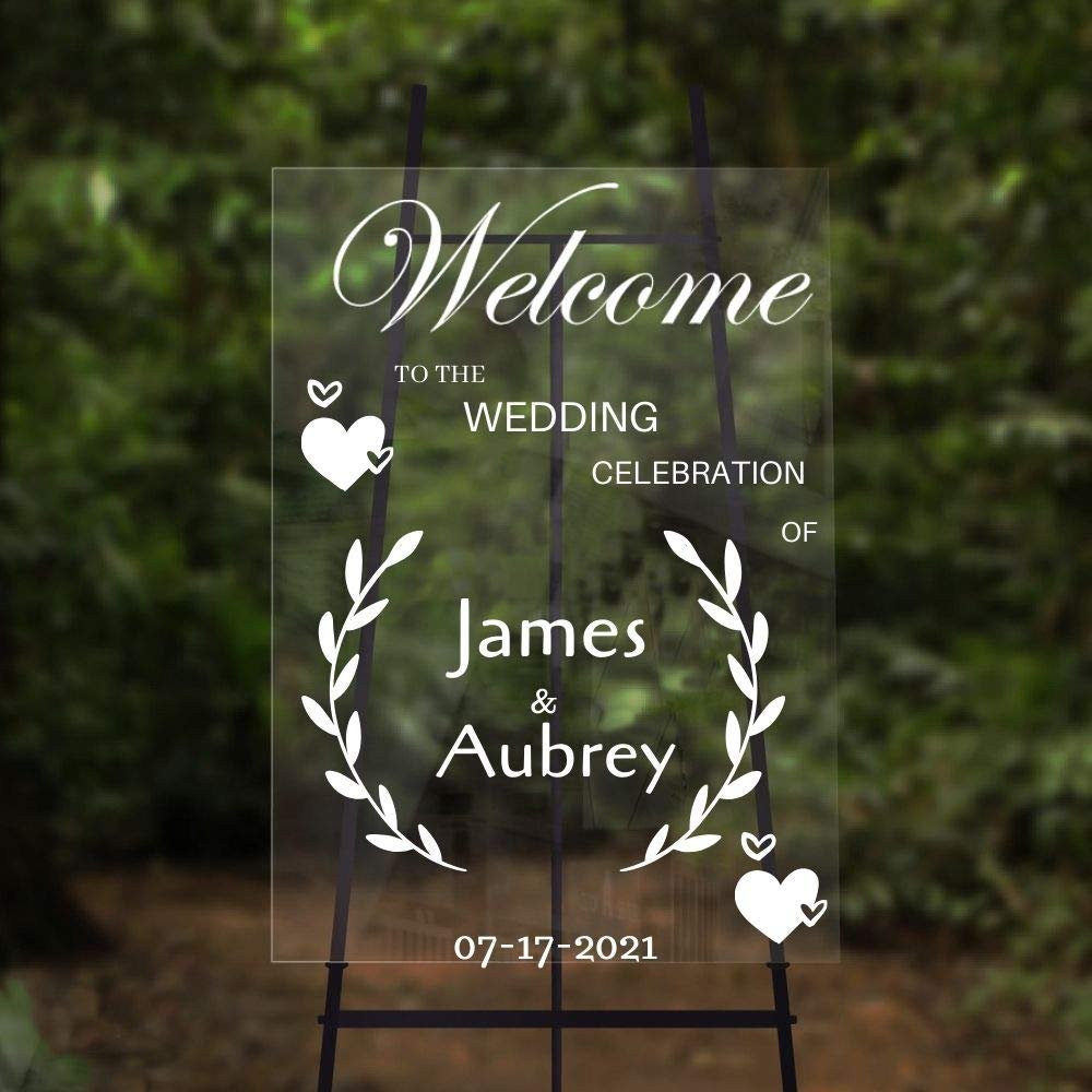 Zdklfm69 Customizable Wedding Name Welcome Sign Wall Sticker, 42 × 53 cm