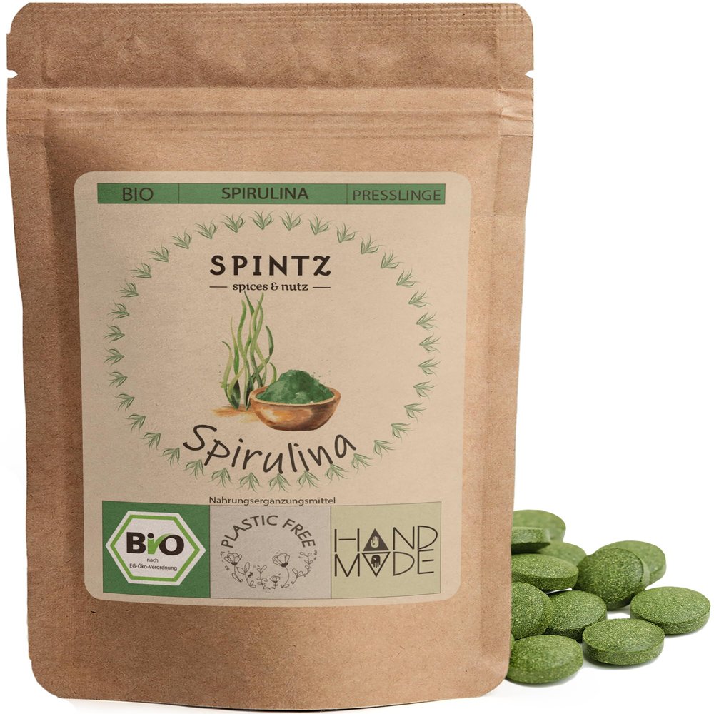 SPINTZ 1,000 Organic Spirulina Tablets, 250 mg Each, Vegan, Plastic-Free Packaging
