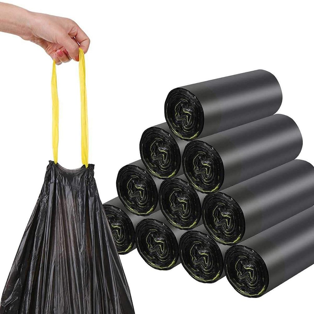 120 L Drawstring Trash Bags (8 Rolls, 200 Bags, Black)