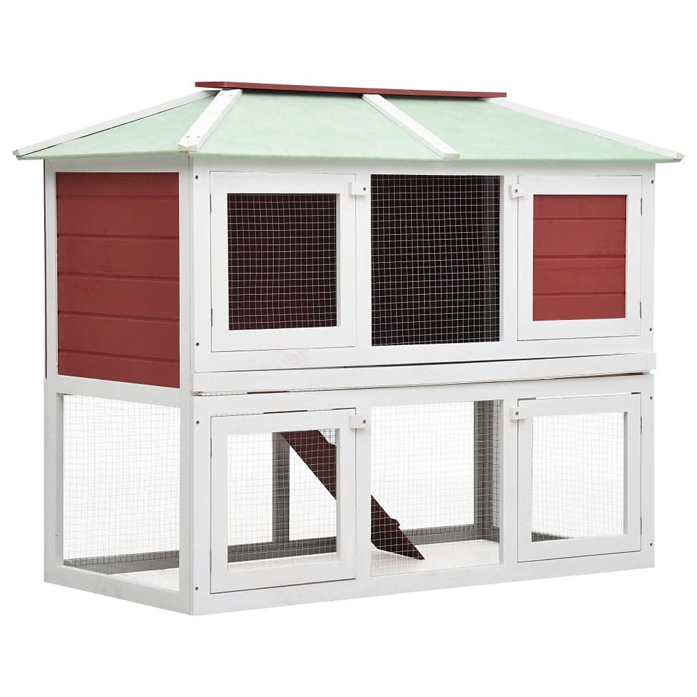 YITHOPI Modular Double-Story Rabbit Hutch for Small Pets, 130 x 68 x 105 cm, Red