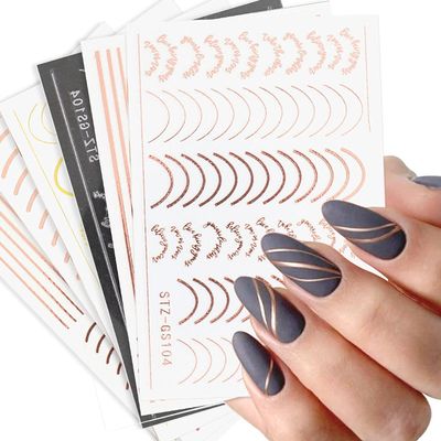 Metallic Nail Stickers, Self-Adhesive 3D Gold, Silver & Rose Gold Nail Art Striping Tape, 6 Sheets