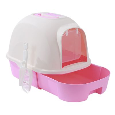 Liudan Cat Litter Box with Dome, Drawer & Scoop, Pink-b