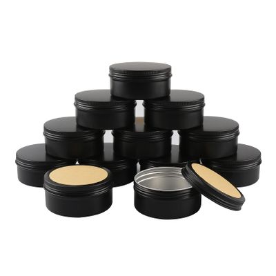 BasicPacking 50-Pack 150 mL Matte Black Round Aluminum Tins with Screw Lids and 70 mm Labels