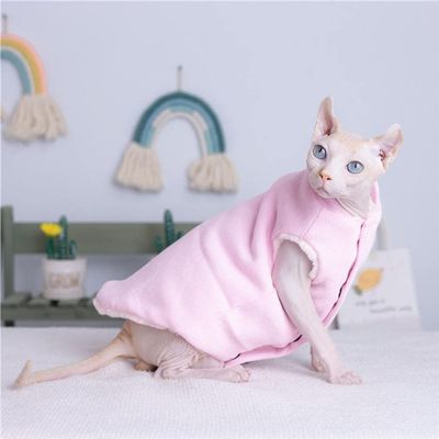 ZHIHAN Sphinx Cat Clothing for Hairless Cats, Warm Double-Sided Fall and Winter Vest, Leopard Design, Cornish Rex and Devon Rex, Extra-Thick Knit Cardigan, Pink, L+