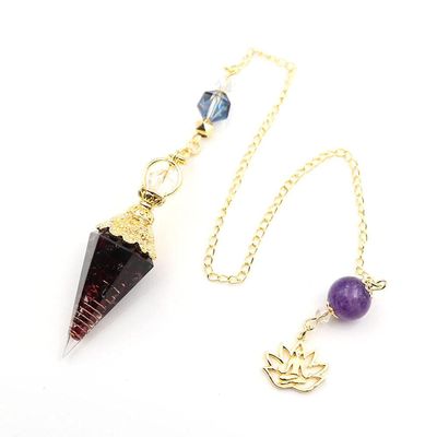 Hexagonal Cone-Shaped Garnet Pendulum with Natural Chip Stones