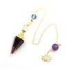 Hexagonal Cone-Shaped Garnet Pendulum with Natural Chip Stones view 1