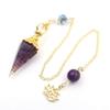 Hexagonal Cone-Shaped Garnet Pendulum with Natural Chip Stones view 2