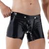 Doomiva Men's Wetlook Patent Leather Boxer Shorts, Open Back, Black, XL view 2