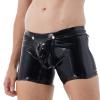 Doomiva Men's Wetlook Patent Leather Boxer Shorts, Open Back, Black, XL view 3